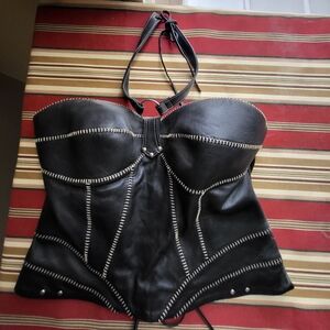 Harley-Davidson Black Leather Bustier Top with Stitching Details